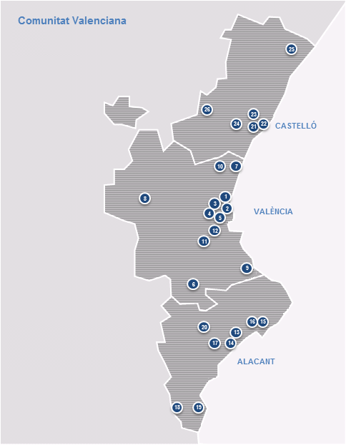 Mapa d'oficines PROP de la Comunitat Valenciana